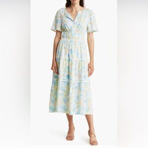 CASA CABANA Emme Floral Tiered Linen Blend Maxi Cottagecore Dress XL
